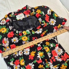 Vtg Victor Costa Skirt Suit Set Black Floral Daisy Ruffle Peplum Sz 10 MINT