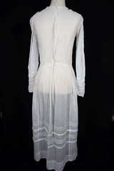 Antique Edwardian Long French White Cotton Gauze Lawn Dress Size 6-8 Exc Cond