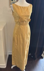 Vintage Golden Column Dress With Metallic Thread Bow Project Piece! See Notes
