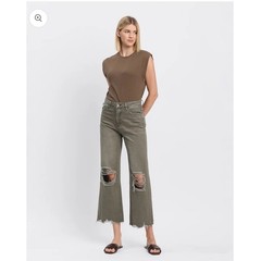 Vervet Super High Rise 90s Vintage Crop Flare Jeans Size 29 Olive Green