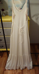 Vtg. Texsheen Nightgown Ivory Prairie Style Wide Ruffle Hem Nylon Sz M