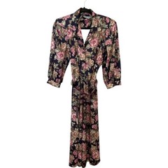 Worthington Button Front Floral Belted Long Sleeve Dress Women’s Medium Vintage