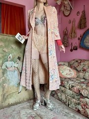 1930s/40s Quilted Floral Satin Boudoir Robe, Size M-L