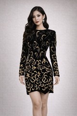 VTG 80s Laneyu Haute Couture Royal Quality Gold Embroidered Formal Dress Sz S