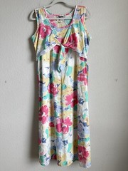 EJM Vintage 80’s/90’s Sleeveless Floral Watercolor Retro Midi Dress Womens Sz 8