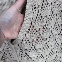 Vintage Crochet Cardigan Sweater Vest XL Tan Cottage Open Knit Granny Neutral