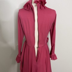 Vintage Victor Costa Pink Maxi Dress Size 10 Long Sleeve Formal Ruffle Sweeping