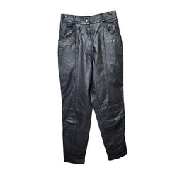 VTG Black Genuine Leather High Waisted Biker Moto Tapered Pants women’s 6 Grunge