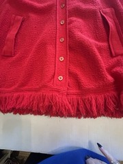 60s MCM Red Granny Cape Poncho Fringe Sweater Cardigan Orlon Acrylic sweeTree