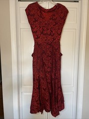 Vintage 1980s NUANCE Red Floral Jacquard Draped Pockets Dress – Size Small