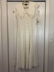 VTG Wild Rose White Bridal Day Dress Peter Pan Collar Padded Midi Buttons