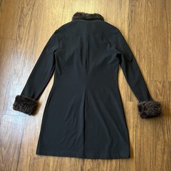 Vintage Y2K 90s Dress Large Button Front Faux Fur Collared Long Sleeve Mob Wife