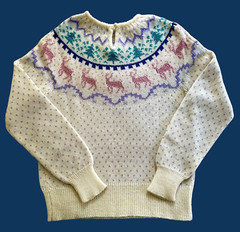 1980’s RICKI Fair Isle Sweater with Purple, Pink & Green Pastels on White Vtg Lg