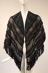 CIVIL WAR 1860’S BLACK WATERED SILK CAPE FOR DRESS W SILK FRINGE