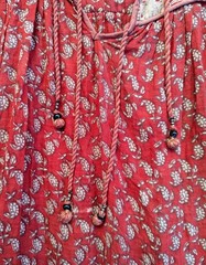 Vintage 1970s Star of India Hand Block Printed Indian Cotton Voile Boho Blouse S