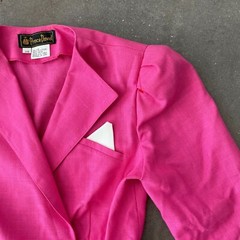 Vintage 80s Barbie Pink Jacket Pink New Wave Fitted Wear-To-Work Feminine Blazer