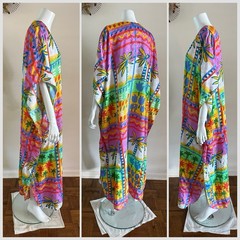 1990s Details Tropical Brocade Loungewear Dress Caftan Mumu Maxi Resort 80s VTG