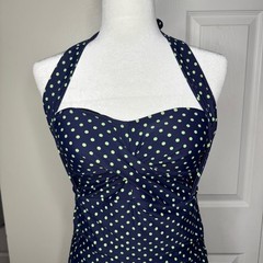 Swimsuits For All Retro Navy and Green Polka Dot One Piece Swimsuit Size 8