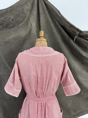 1940s Vintage Faded Strawberry Gingham House Farm Dress