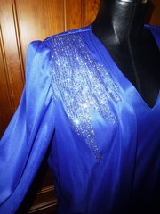 Vtg 80s Royal blue DECO silky Jersey Glitter Cocktail Gatsby party DRESS sz 12 L