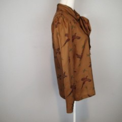vtg Jantzen Women’s Button-Up Shirt birds Tie Neck blouse top sz 12