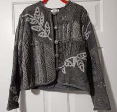 Sandy Starkman Sweater Cardigan Womens S Abstract Artsy Boho Gray EUC