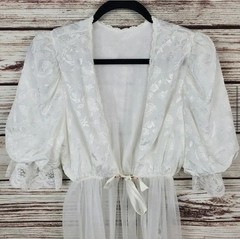 Vintage 2pc TOSCA LINGERIE Large White Nylon & Lace Bridal Boudoir Peignoir Set