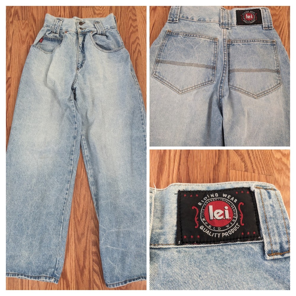 Vintage LEI baggy wide leg high rise jeans Y2K 90s l.e.i. light blue USA womens