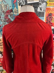 Vintage 70s Red Faux Velour Long Sleeve Collared V-Neck Shift Dress Size PXS