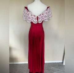 House of Bianchi Vintage 1940s Red Off-Shoulder Lace Corset Gown | Made in USA