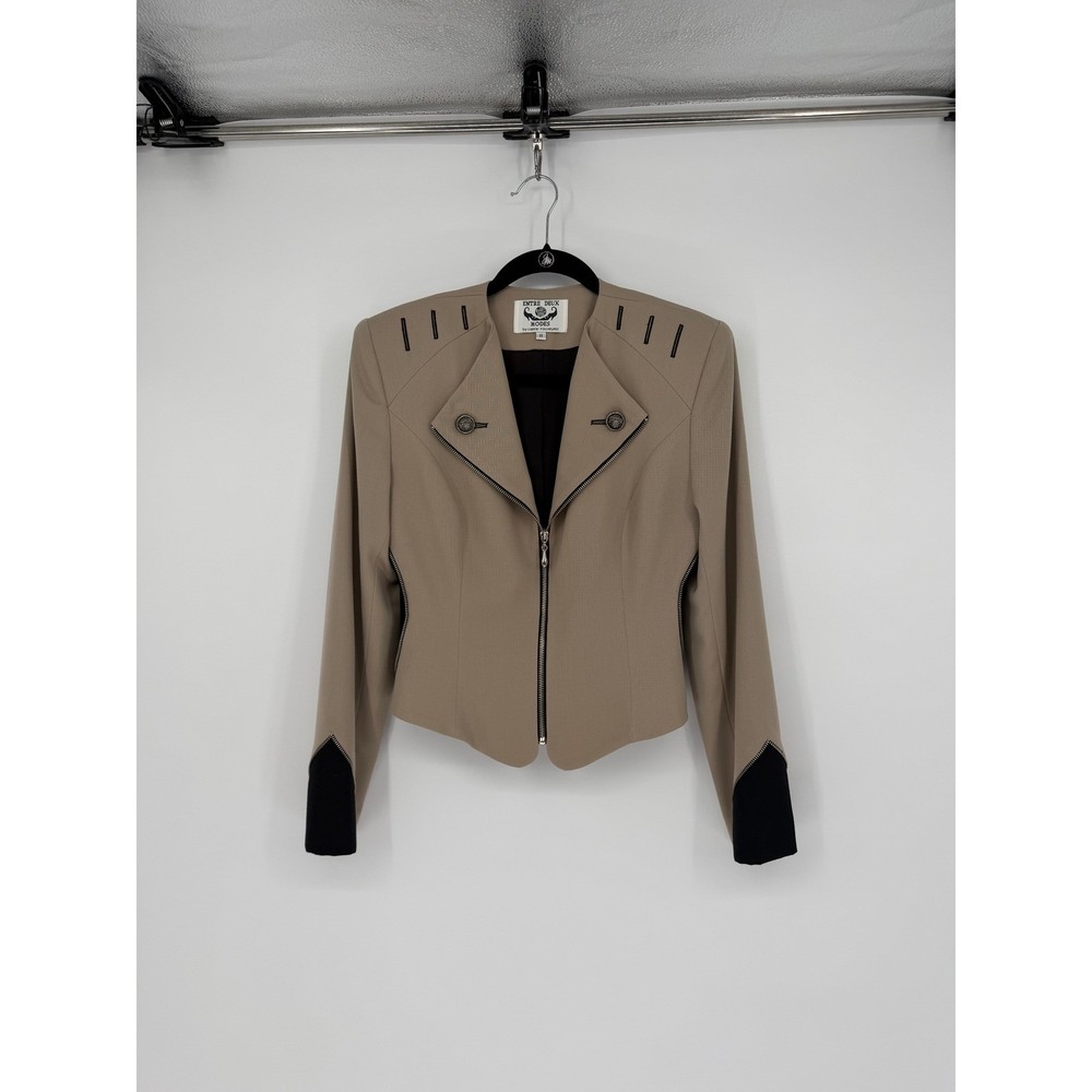Entre Deux Modes Carrie Rouveyrol Vintage Tan Moto Military Jacket Womens 8