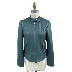 NWOT Liebeskind Berlin Lamb Leather Biker Jacket Blue Green L Feather Lined Sz L