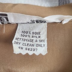 Serge Nancel Paris Vintage 100% Silk Smocked Blouse Tan Peter Pan Collar Sz 44
