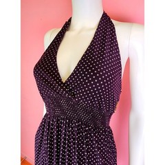 Vintage Y2K Wet Seal Deep Purple Flower Power Polka Dot Halter Dress Open Back