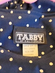 Navy Blue Polka A-Line Secretary Dress Tabby of California 14 Petite Vintage 80s