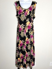Vintage 90s Donna Rico Dark Floral Corset Dress Womens 14 Practical Magic Casual