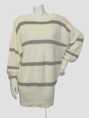 Linda Allard Ellen Tracy L Sweater Tunic Striped Ivory Shoulder Pads ’80s FLAWS