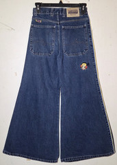 Vintage Squeeze Denim Jeans Flare Pants Jnco Kik Girl Logo 90s Y2K USA Stripe