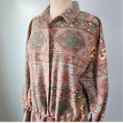 Vtg 90s Forenza Southwestern Geometric Drawstring Fleece Pastel Shacket Jacket L