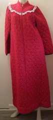 Vintage Red Calico Flannel Long Granny Prairie Quilted Robe Lounge Maxi M/42
