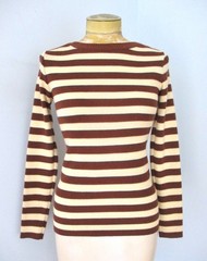 Vtg 70s Brown Cream Stripe Acrylic Knit Sweater Disco Top Shoulder Buttons S