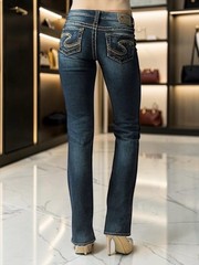 Silver Women’s Jeans Lola Blue Denim W 33/L 31 99% Cotton Distressed Bootcut