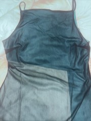Vtg ’90s Express Color Block Dress/Turqoise Black Mesh Overlay Sz 7/8 Strap