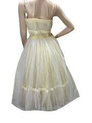 Vtg 50s Sz S Prom Dress Cupcake Yellow Satin 2 Layers White Net Tulle Dance Time