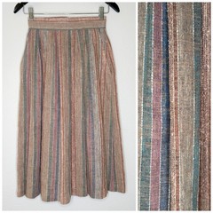PRICE FIRM Vintage 70s Claude Brown Earthy Woven Bohemian Striped Skirt | XXS/XS