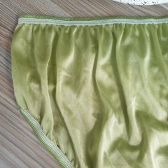 Vintage Slippery Nylon Panty Olive Green Sissy Sheer Brief Size 7-8 Hip 38-42″