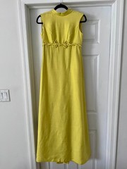 1960s Canary Yellow Evening Dress Gown With Train