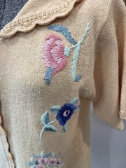 Jantzen Petites Ramie Cotton Hand Embroidered Sweater Top-Peach Beige VTG 1980s