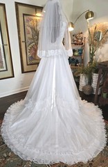 Vtg Wedding Dress Bridal Originals 70s White Long Sleeve w/ Blushing Veil