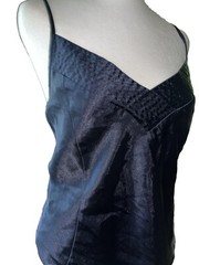 Vtg Lane Bryant Camisole Second Skin Satin Tank Top Pleats Navy Blue 22 24 3X